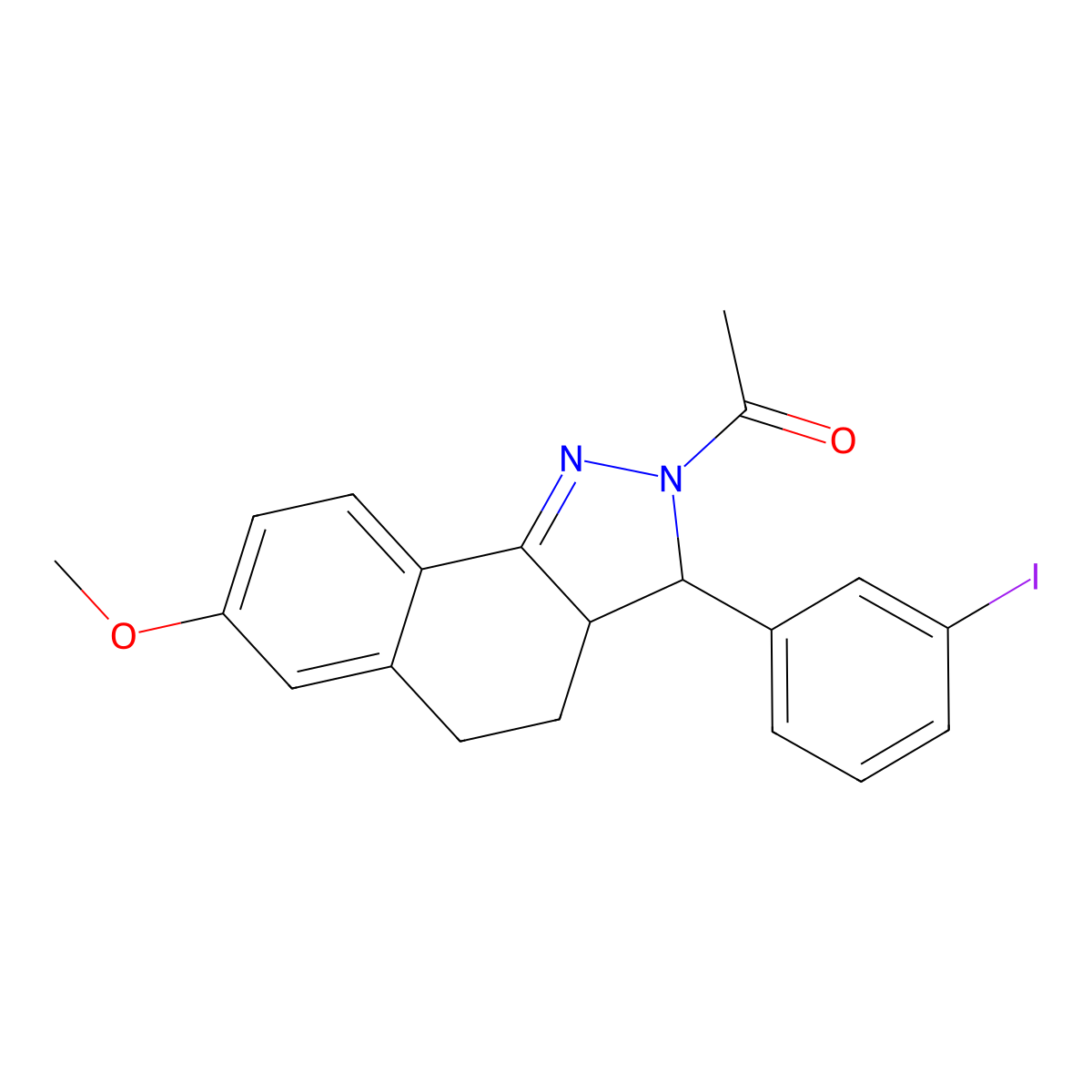 2-acetyl-3-(3-iodophenyl)-7-methoxy-3,3a,4,5-tetrahydro-2H-benzo[g]indazole molecular structure, CAS 353268-38-9