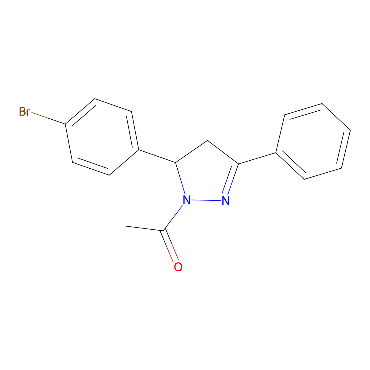 1-(5-(4-bromophenyl)-3-phenyl-4,5-dihydro-1H-pyrazol-1-yl)ethanone molecular structure, CAS 353268-49-2