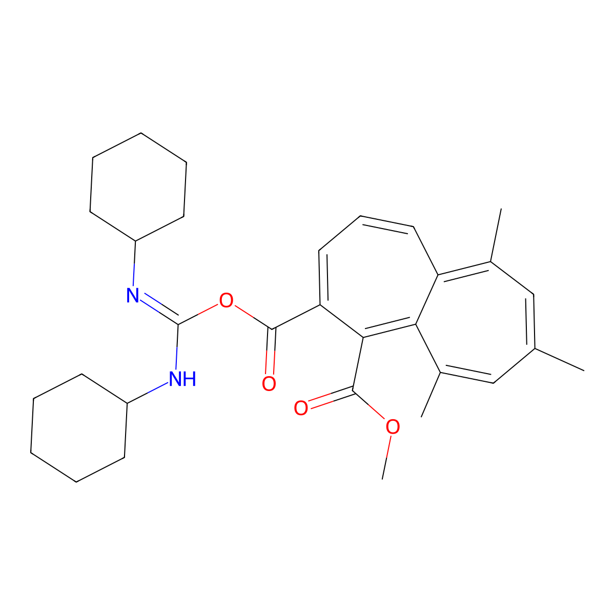 Methyl 2-{[(cyclohexylamino)(cyclohexylimino)methoxy]carbonyl}-6,8,10-trimethyl-1-heptalenecarboxylate molecular structure, CAS 353268-92-5