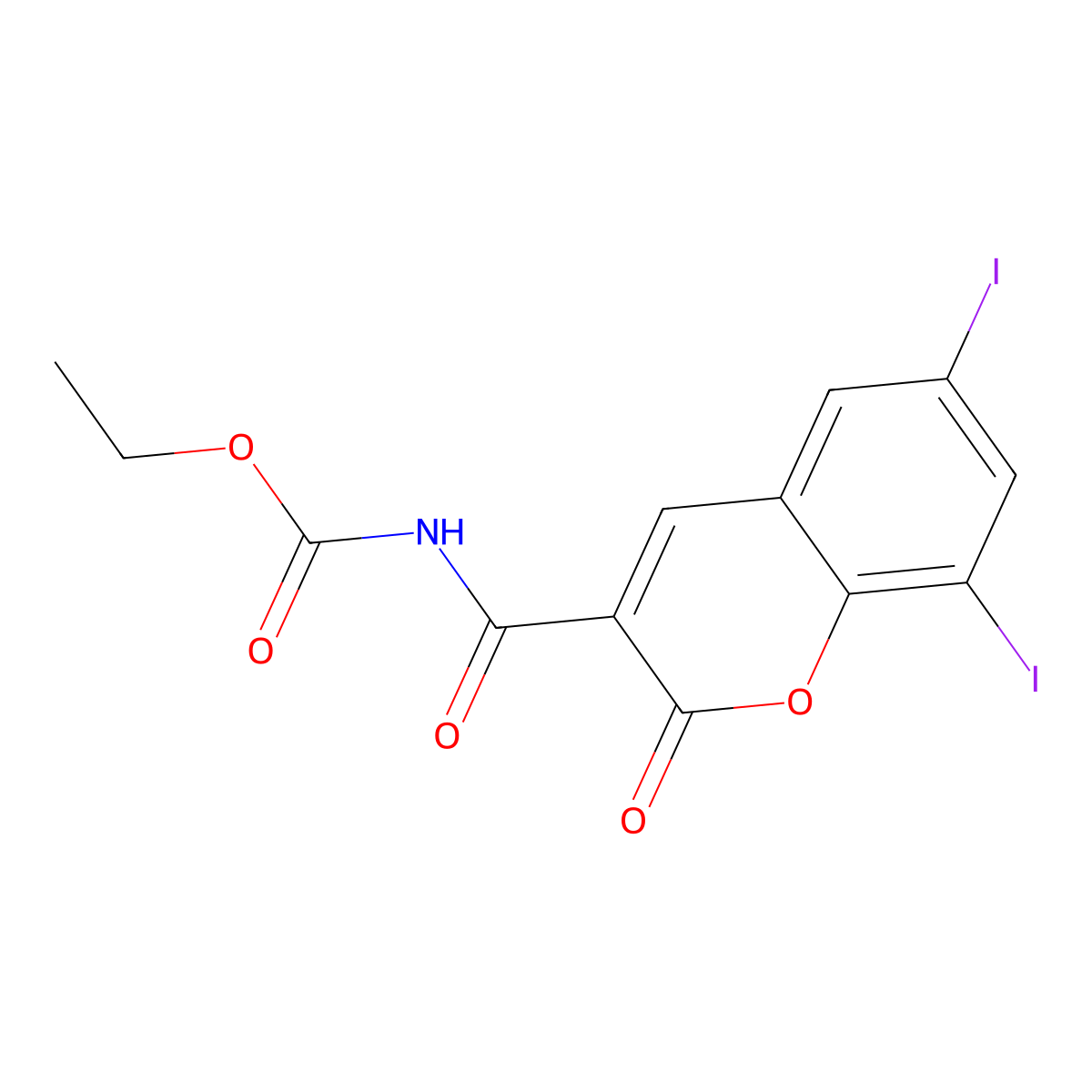 (6,8-Diiodo-2-oxo-2h-chromene-3-carbonyl)-carbamic acid ethyl ester molecular structure, CAS 353281-19-3