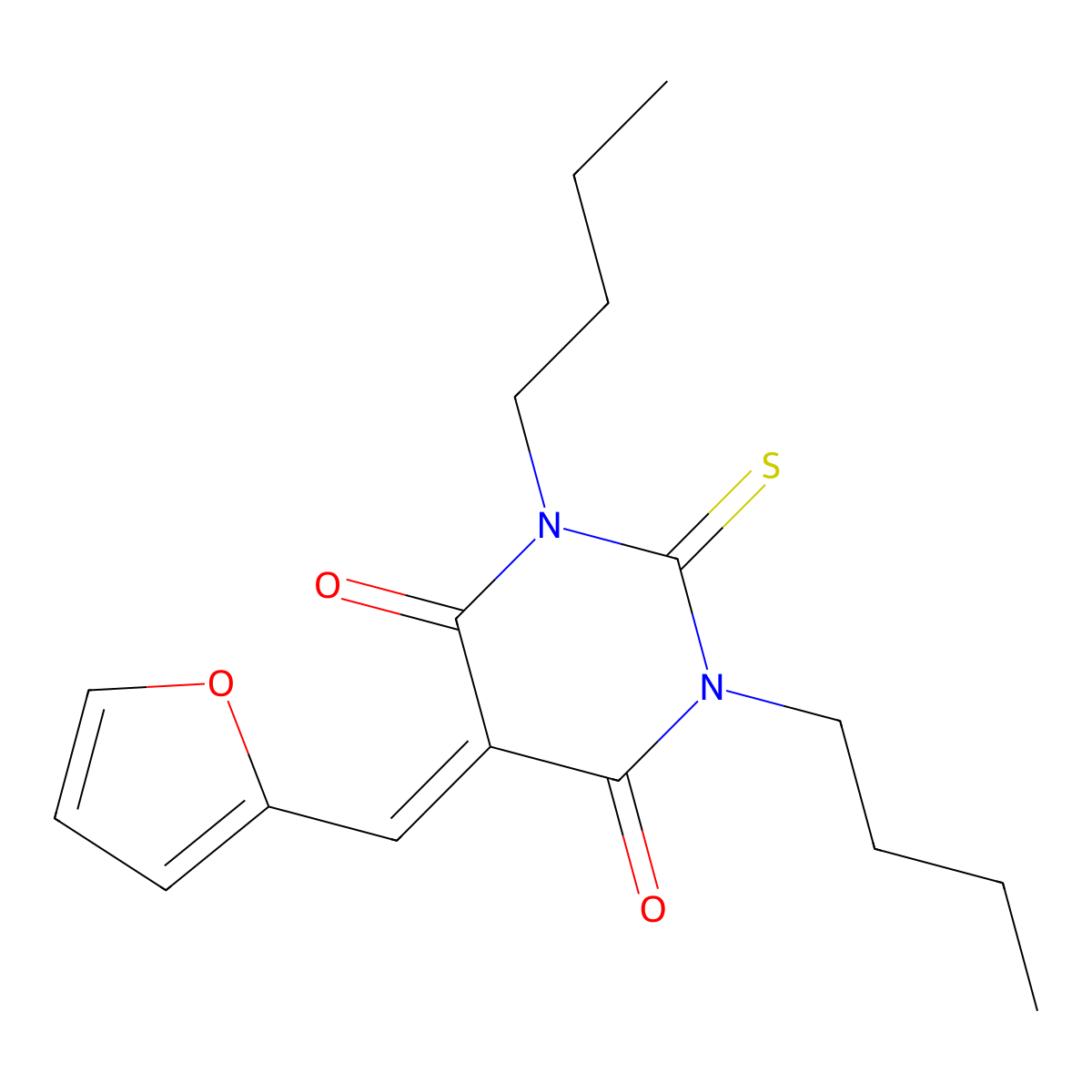 1,3-dibutyl-5-(2-furylmethylene)-2-thioxodihydro-4,6(1H,5H)-pyrimidinedione molecular structure, CAS 353285-10-6