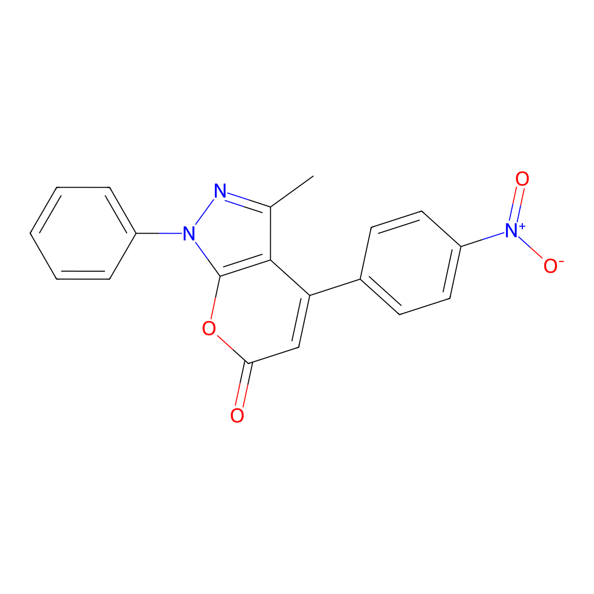 4-{4-nitrophenyl}-3-methyl-1-phenylpyrano[2,3-c]pyrazol-6(1H)-one molecular structure, CAS 353287-47-5