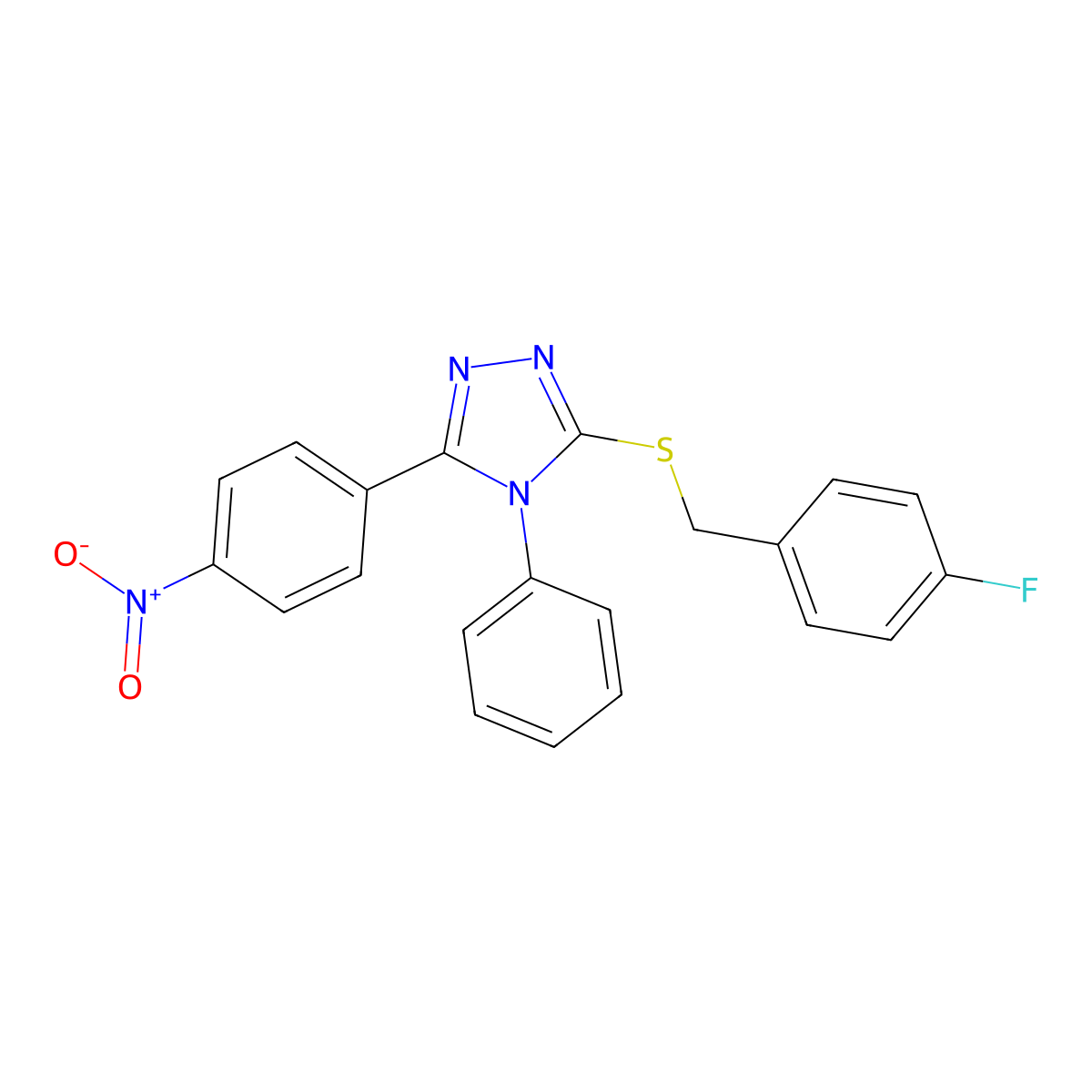 3-[(4-Fluorophenyl)methylsulfanyl]-5-(4-nitrophenyl)-4-phenyl-1,2,4-triazole molecular structure, CAS 353287-75-9