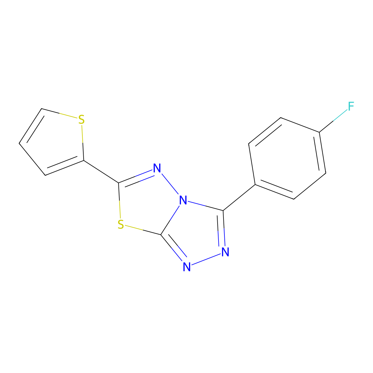 3-(4-Fluorophenyl)-6-thiophen-2-yl-[1,2,4]triazolo[3,4-b][1,3,4]thiadiazole molecular structure, CAS 353288-21-8