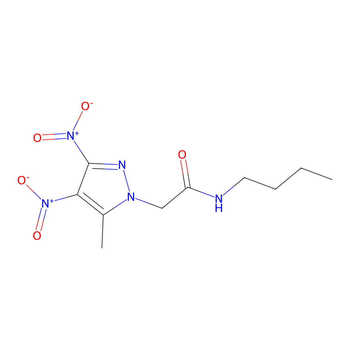 N-butyl-2-(5-methyl-3,4-dinitro-1H-pyrazol-1-yl)acetamide molecular structure, CAS 353455-13-7