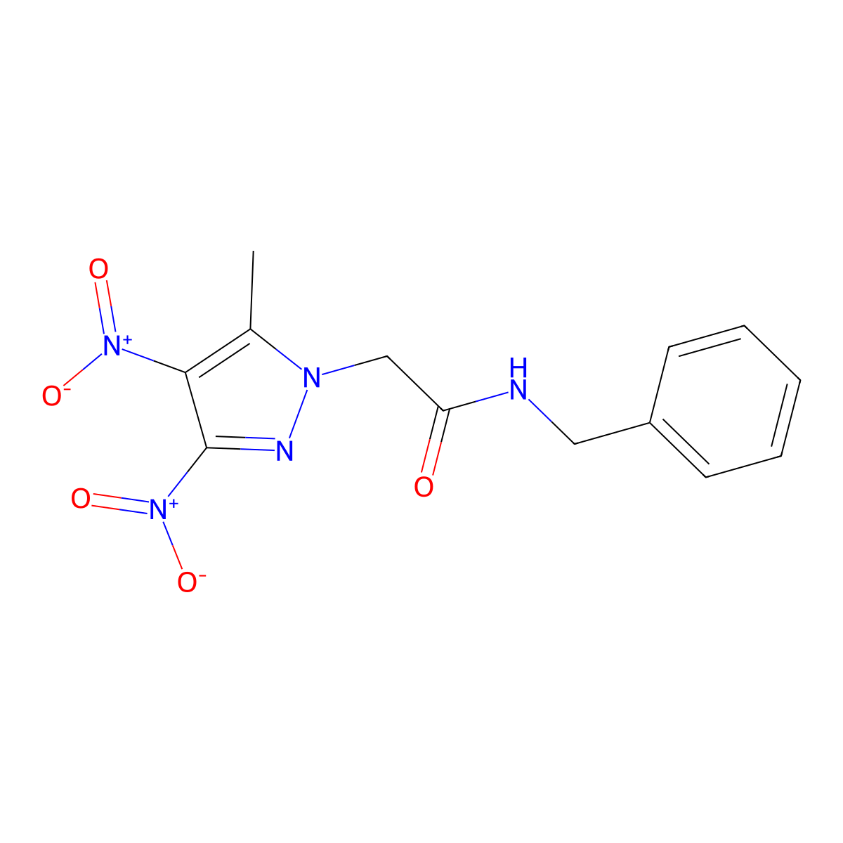 N-benzyl-2-(5-methyl-3,4-dinitro-1H-pyrazol-1-yl)acetamide molecular structure, CAS 353455-14-8