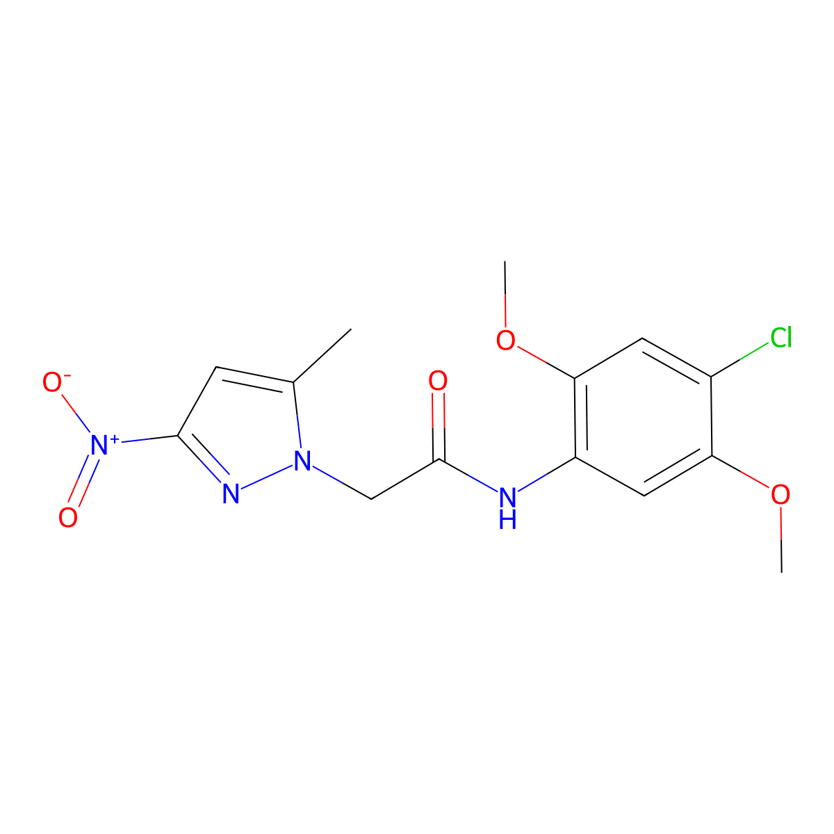 N-(4-chloro-2,5-dimethoxyphenyl)-2-(5-methyl-3-nitro-1H-pyrazol-1-yl)acetamide molecular structure, CAS 353455-22-8