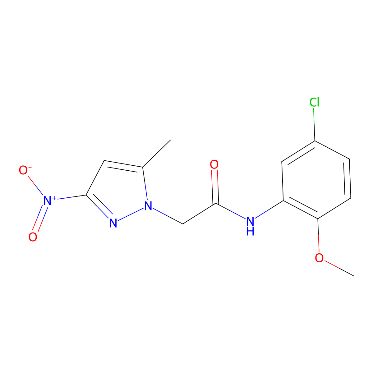 N-(5-chloro-2-methoxyphenyl)-2-(5-methyl-3-nitro-1H-pyrazol-1-yl)acetamide molecular structure, CAS 353455-23-9