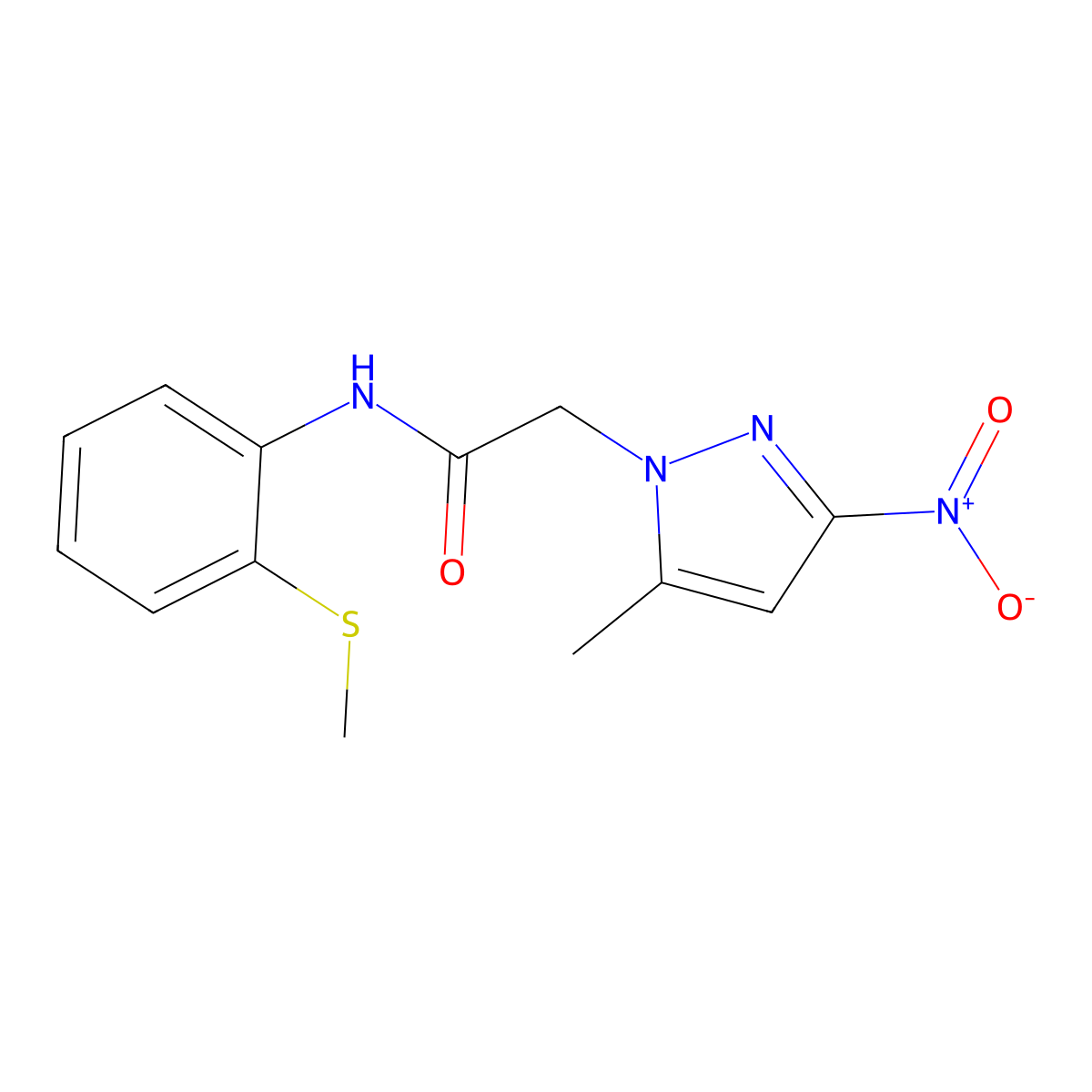 2-(5-methyl-3-nitropyrazol-1-yl)-N-(2-methylsulfanylphenyl)acetamide molecular structure, CAS 353455-31-9
