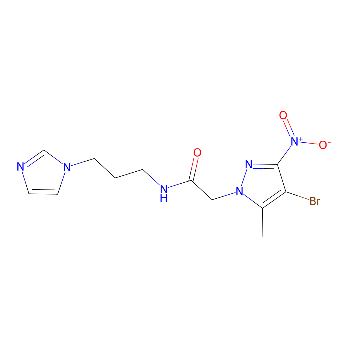 2-(4-bromo-5-methyl-3-nitro-1H-pyrazol-1-yl)-N-[3-(1H-imidazol-1-yl)propyl]acetamide molecular structure, CAS 353455-43-3