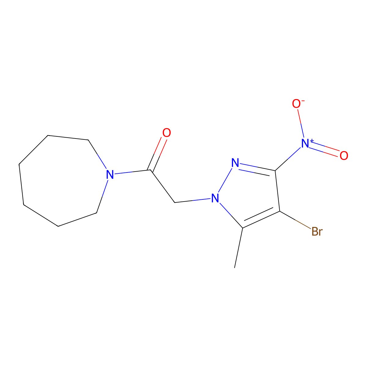 1-(Azepan-1-yl)-2-(4-bromo-5-methyl-3-nitropyrazol-1-yl)ethanone molecular structure, CAS 353455-50-2