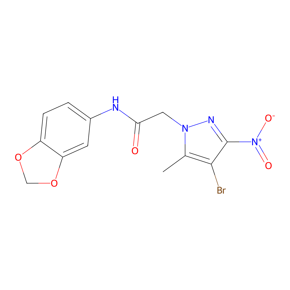 N-(1,3-benzodioxol-5-yl)-2-(4-bromo-5-methyl-3-nitropyrazol-1-yl)acetamide molecular structure, CAS 353455-53-5