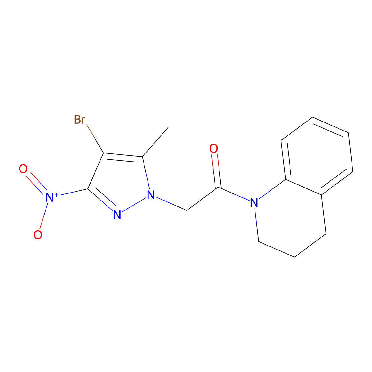 2-(4-bromo-5-methyl-3-nitropyrazol-1-yl)-1-(3,4-dihydro-2H-quinolin-1-yl)ethanone molecular structure, CAS 353455-57-9