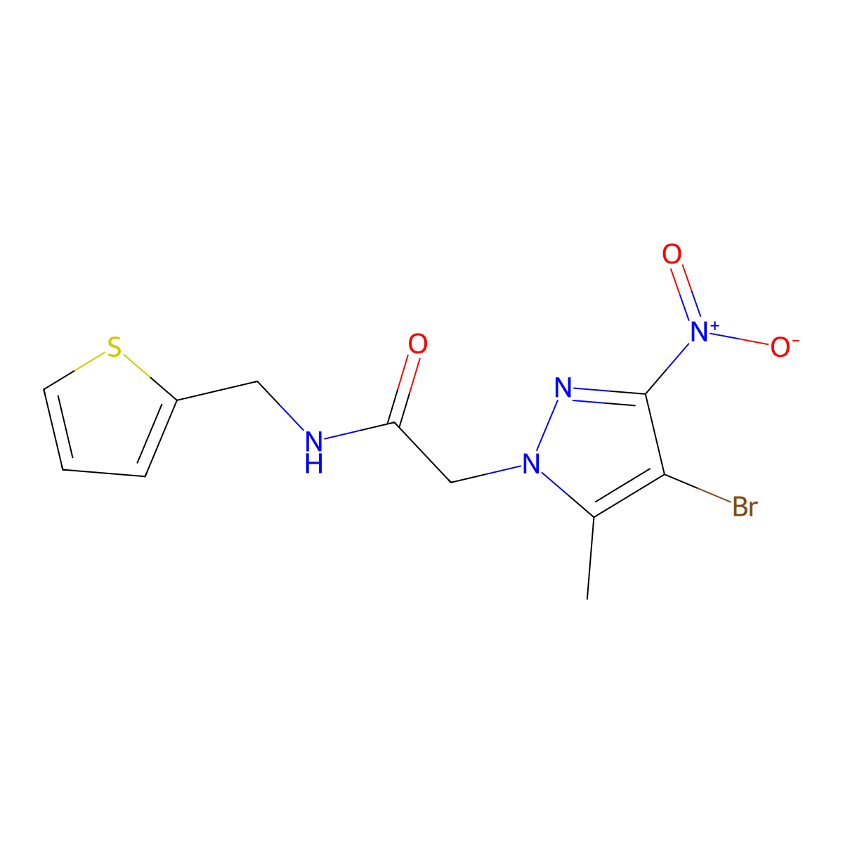 2-(4-bromo-5-methyl-3-nitropyrazol-1-yl)-N-(thiophen-2-ylmethyl)acetamide molecular structure, CAS 353455-58-0