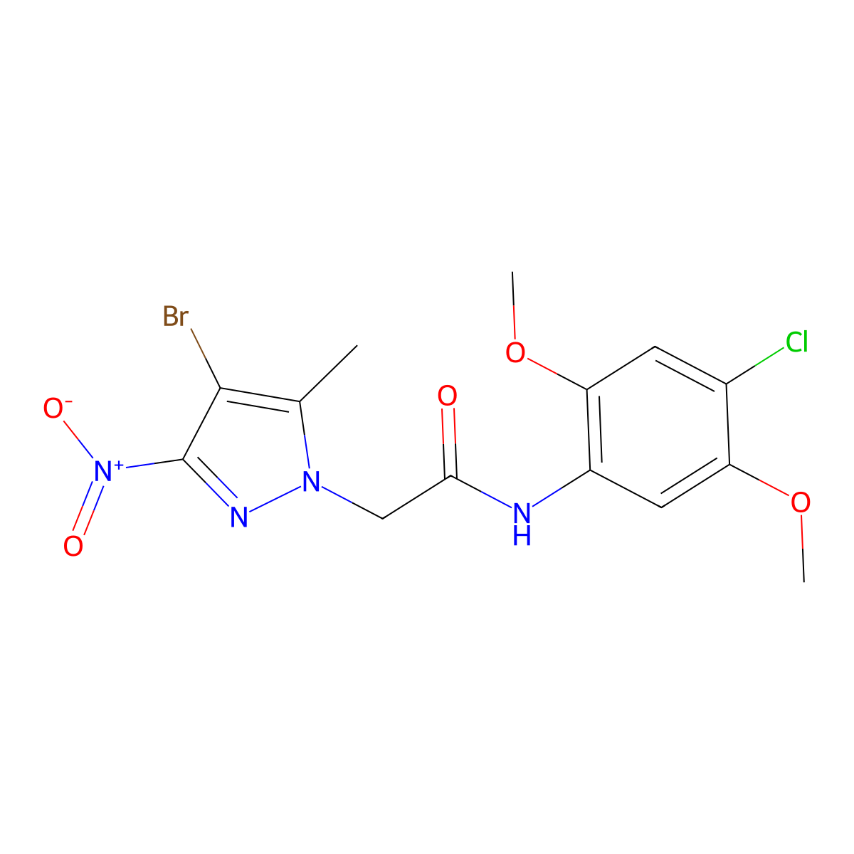 2-(4-bromo-5-methyl-3-nitro-1H-pyrazol-1-yl)-N-(4-chloro-2,5-dimethoxyphenyl)acetamide molecular structure, CAS 353455-61-5