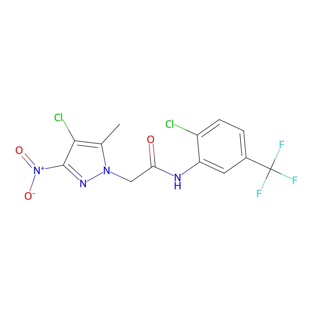 2-(4-chloro-5-methyl-3-nitropyrazol-1-yl)-N-[2-chloro-5-(trifluoromethyl)phenyl]acetamide molecular structure, CAS 353455-62-6