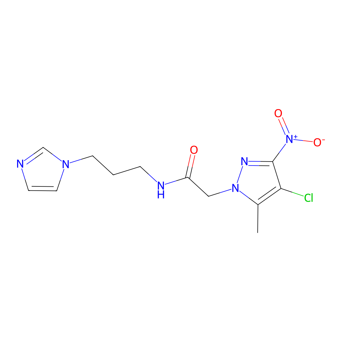 2-(4-chloro-5-methyl-3-nitropyrazol-1-yl)-N-(3-imidazol-1-ylpropyl)acetamide molecular structure, CAS 353455-63-7
