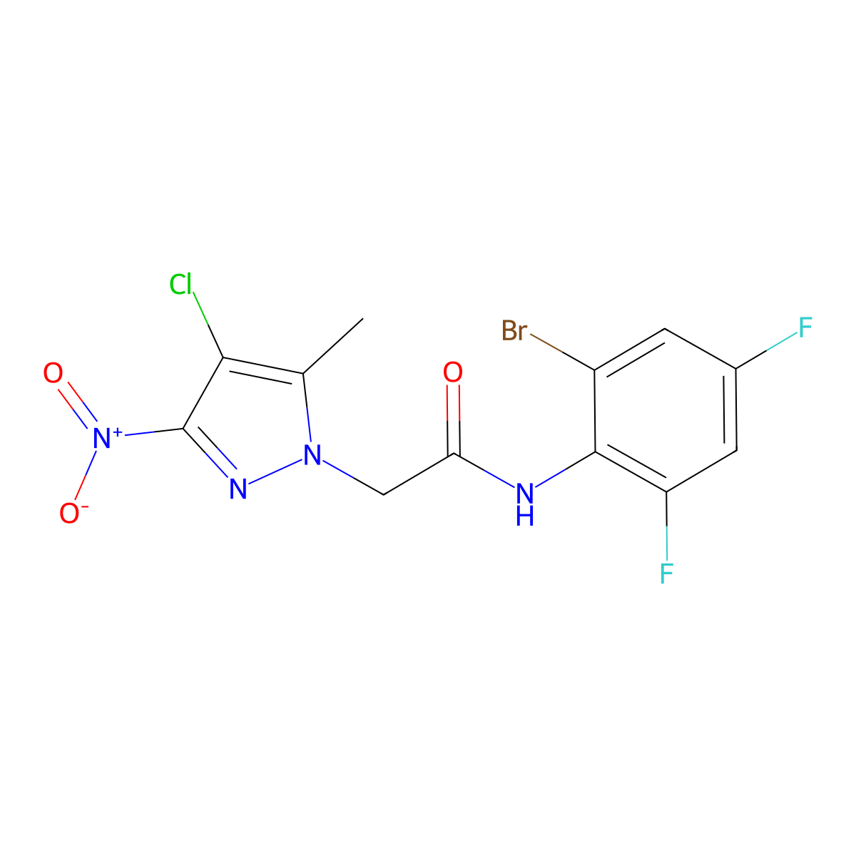 N-(2-bromo-4,6-difluorophenyl)-2-(4-chloro-5-methyl-3-nitro-1H-pyrazol-1-yl)acetamide molecular structure, CAS 353455-64-8