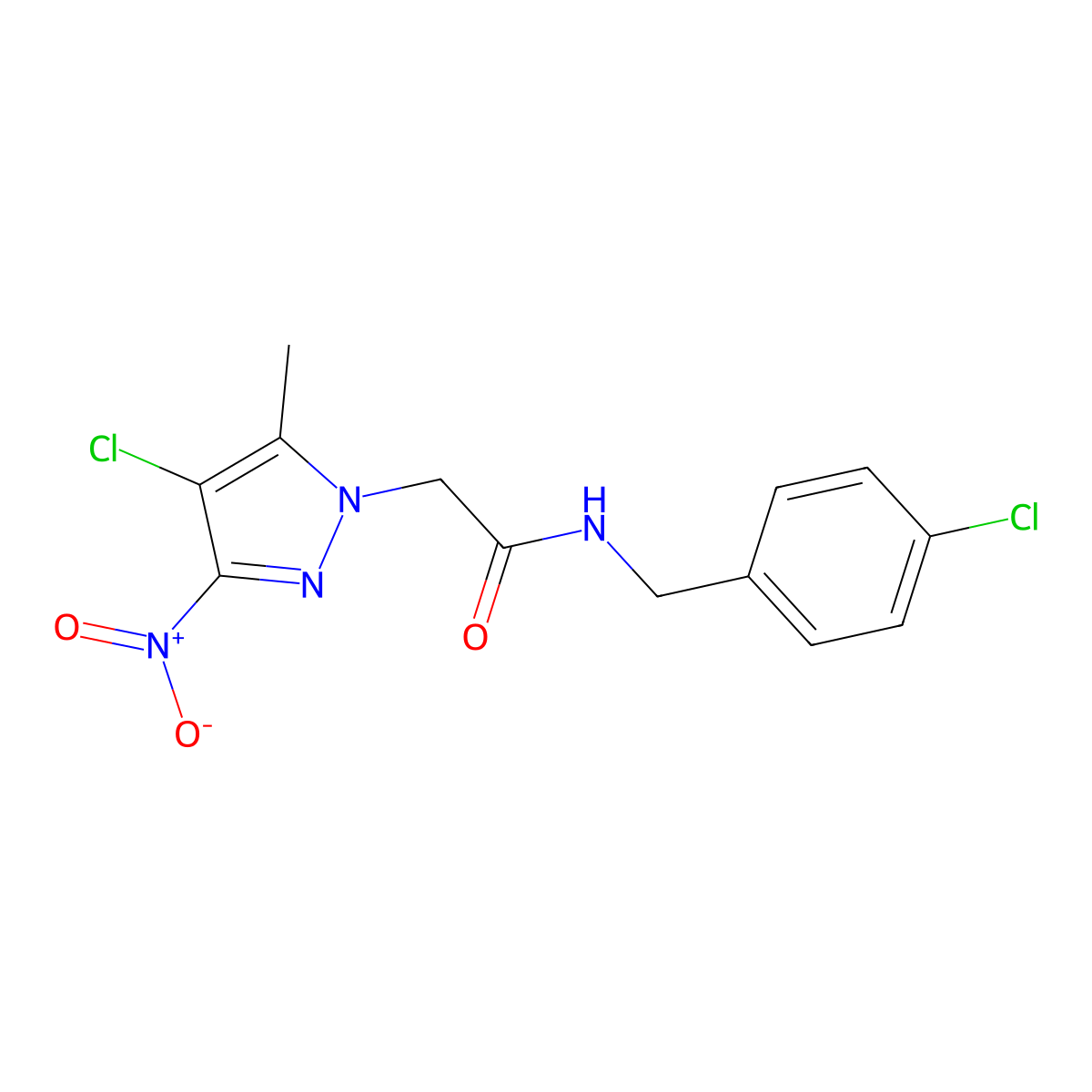 N-(4-Chloro-benzyl)-2-(4-chloro-5-methyl-3-nitro-pyrazol-1-yl)-acetamide molecular structure, CAS 353455-65-9