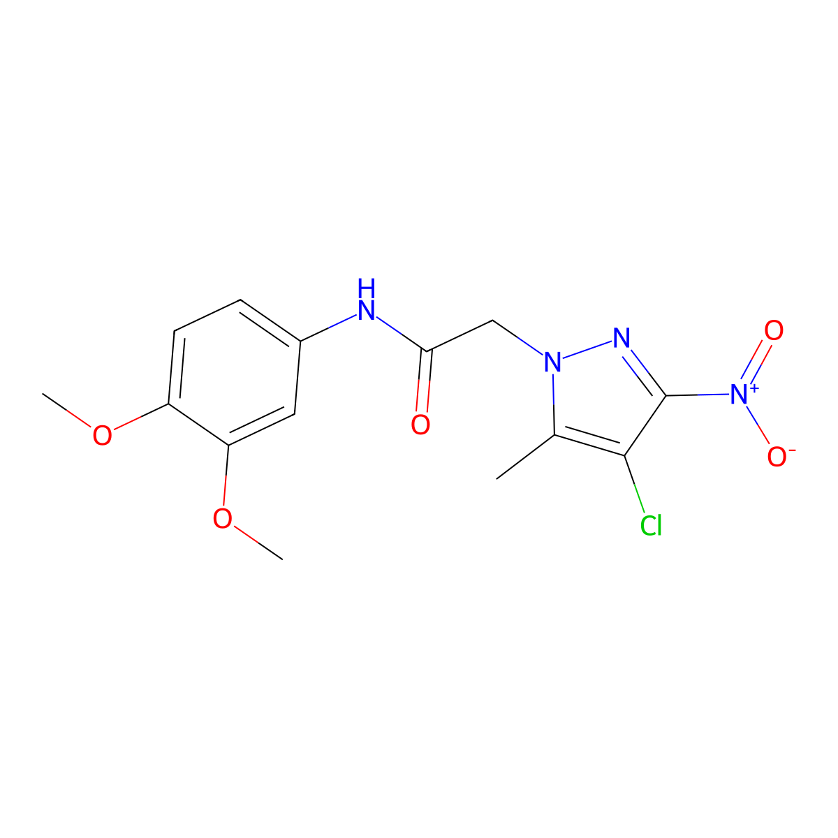 2-(4-chloro-5-methyl-3-nitro-1H-pyrazol-1-yl)-N-(3,4-dimethoxyphenyl)acetamide molecular structure, CAS 353455-68-2