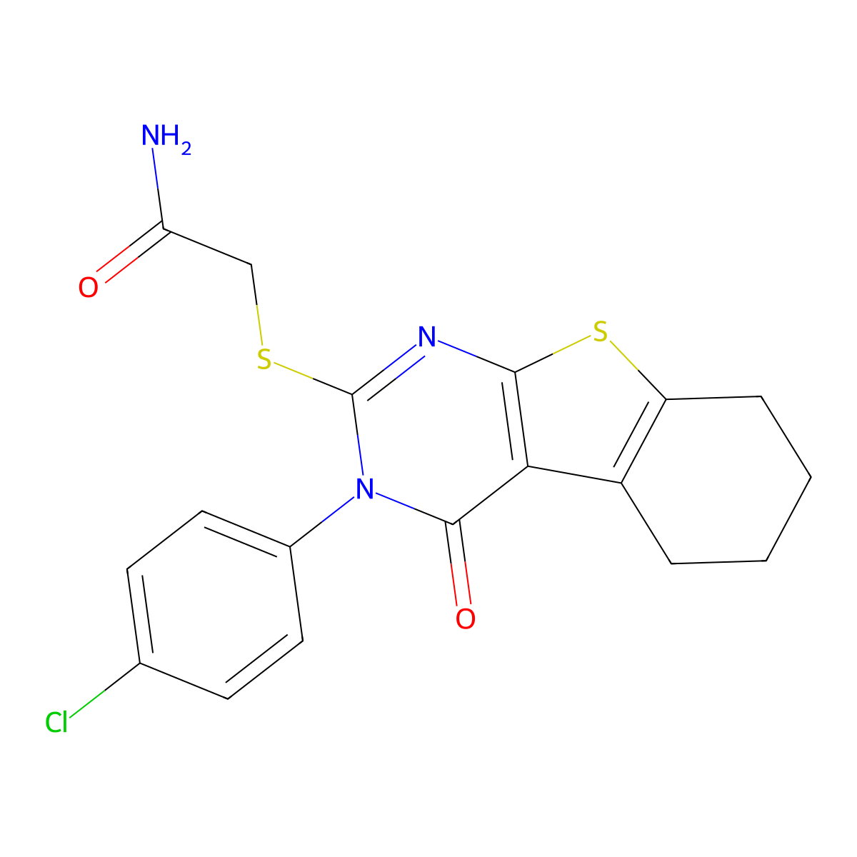 2-{[3-(4-Chlorophenyl)-4-oxo-3,4,5,6,7,8-hexahydro[1]benzothieno[2,3-d]pyrimidin-2-yl]sulfanyl}acetamide molecular structure, CAS 353460-95-4