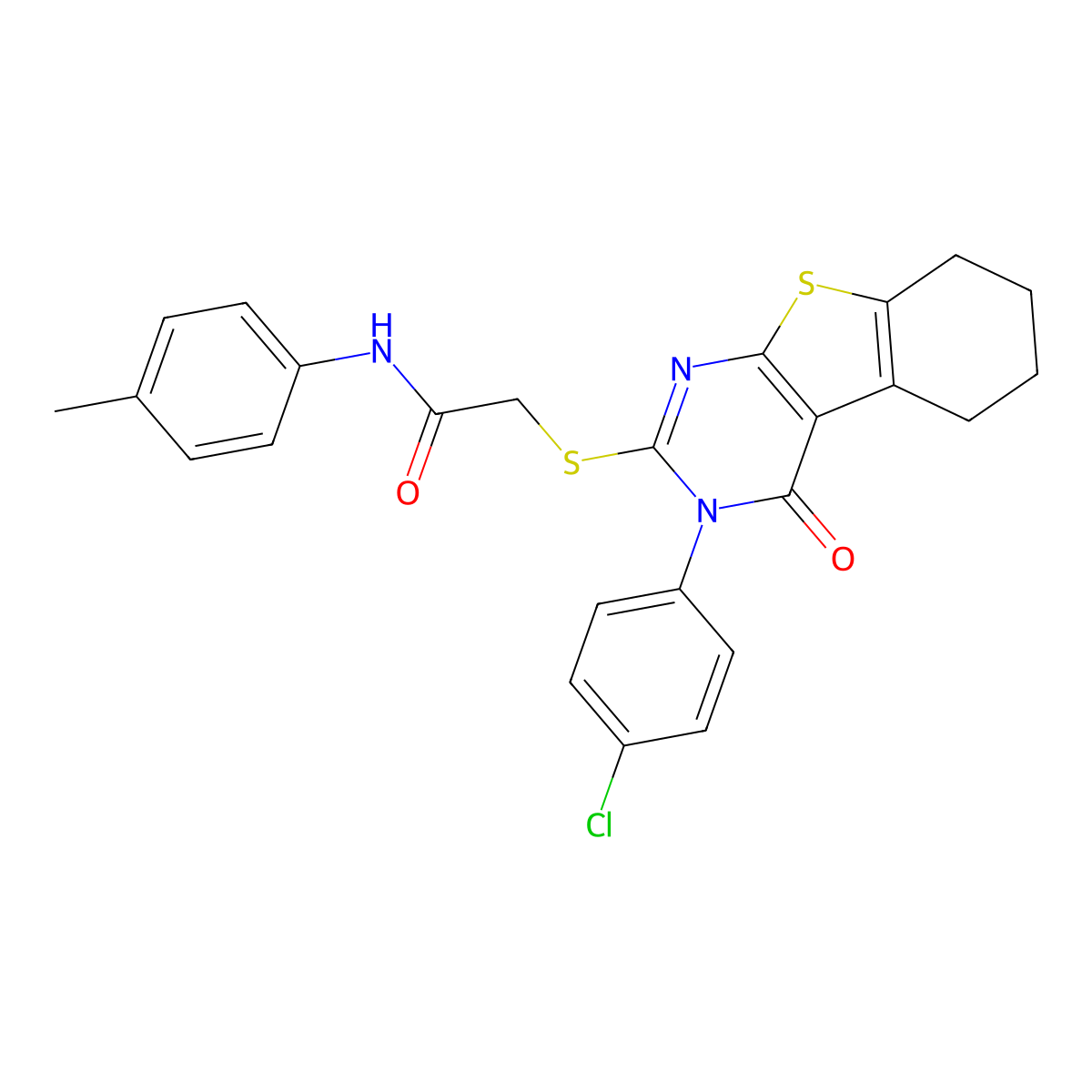2-{[3-(4-chlorophenyl)-4-oxo-3,4,5,6,7,8-hexahydro[1]benzothieno[2,3-d]pyrimidin-2-yl]sulfanyl}-N-(4-methylphenyl)acetamide molecular structure, CAS 353460-96-5
