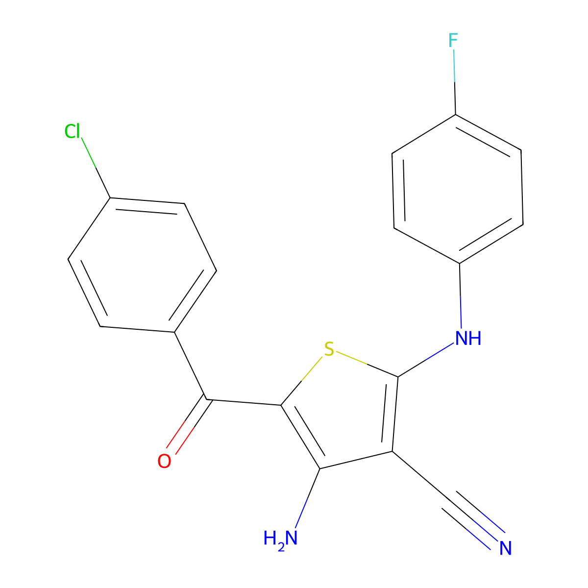 4-Amino-5-(4-chlorobenzoyl)-2-(4-fluoroanilino)thiophene-3-carbonitrile molecular structure, CAS 353461-24-2