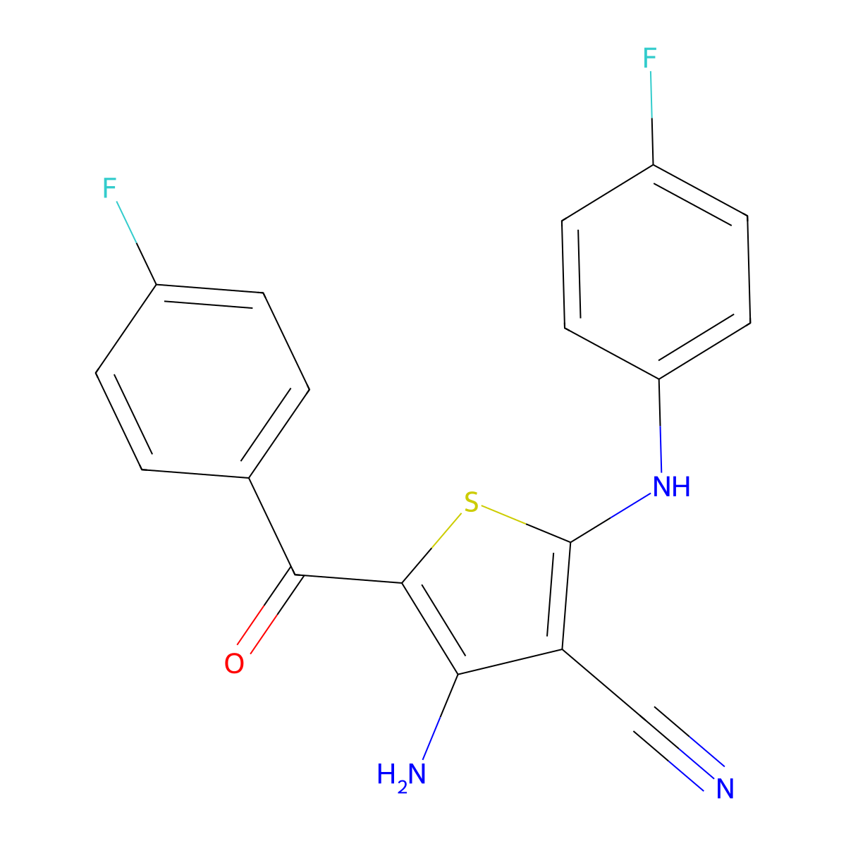 4-Amino-2-(4-fluoroanilino)-5-(4-fluorobenzoyl)thiophene-3-carbonitrile molecular structure, CAS 353461-25-3