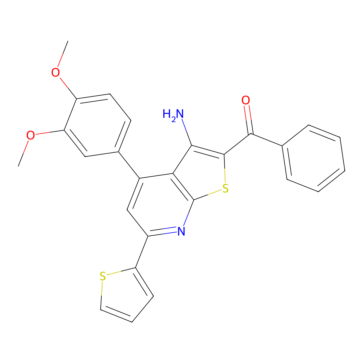 [3-Amino-4-(3,4-dimethoxyphenyl)-6-thiophen-2-ylthieno[2,3-b]pyridin-2-yl]-phenylmethanone molecular structure, CAS 353461-39-9