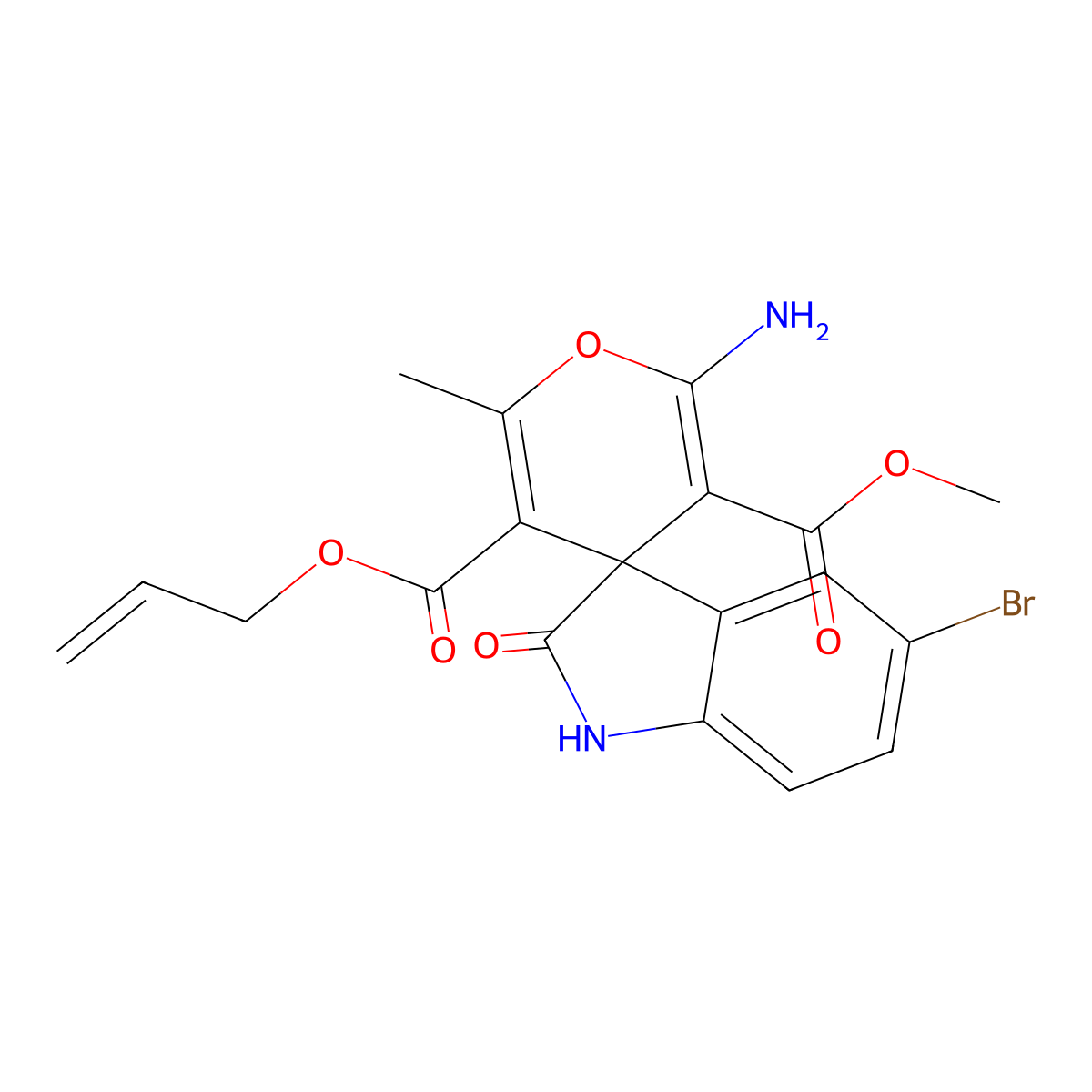 3-O'-methyl 5-O'-prop-2-enyl 2'-amino-5-bromo-6'-methyl-2-oxospiro[1H-indole-3,4'-pyran]-3',5'-dicarboxylate molecular structure, CAS 353461-65-1
