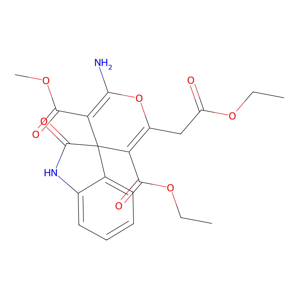 5'-ethyl 3'-methyl 2'-amino-6'-(2-ethoxy-2-oxoethyl)-1,3-dihydro-2-oxospiro[2H-indole-3,4'-(4'H)-pyran]-3',5'-dicarboxylate molecular structure, CAS 353461-96-8