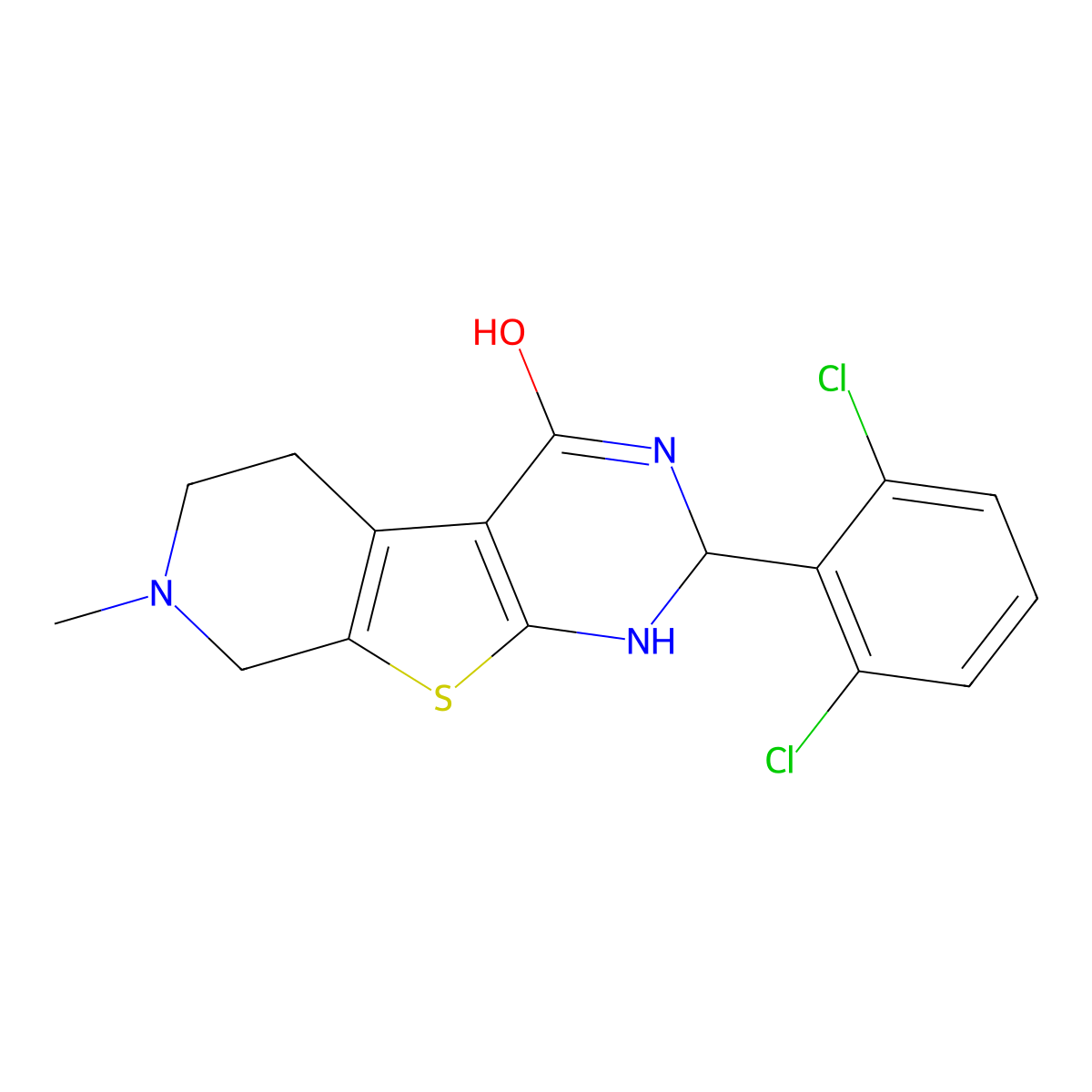 2-(2,6-dichlorophenyl)-7-methyl-2,3,5,6,7,8-hexahydropyrido[4',3':4,5]thieno[2,3-d]pyrimidin-4(1H)-one molecular structure, CAS 353461-97-9