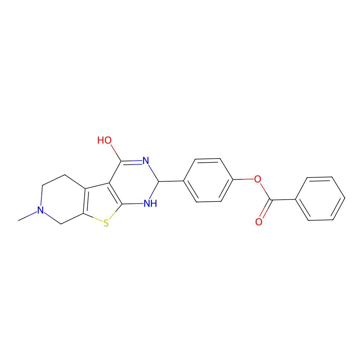 4-(7-Methyl-4-oxo-1,2,3,4,5,6,7,8-octahydropyrido[4',3':4,5]thieno[2,3-d]pyrimidin-2-yl)phenyl benzoate molecular structure, CAS 353462-32-5