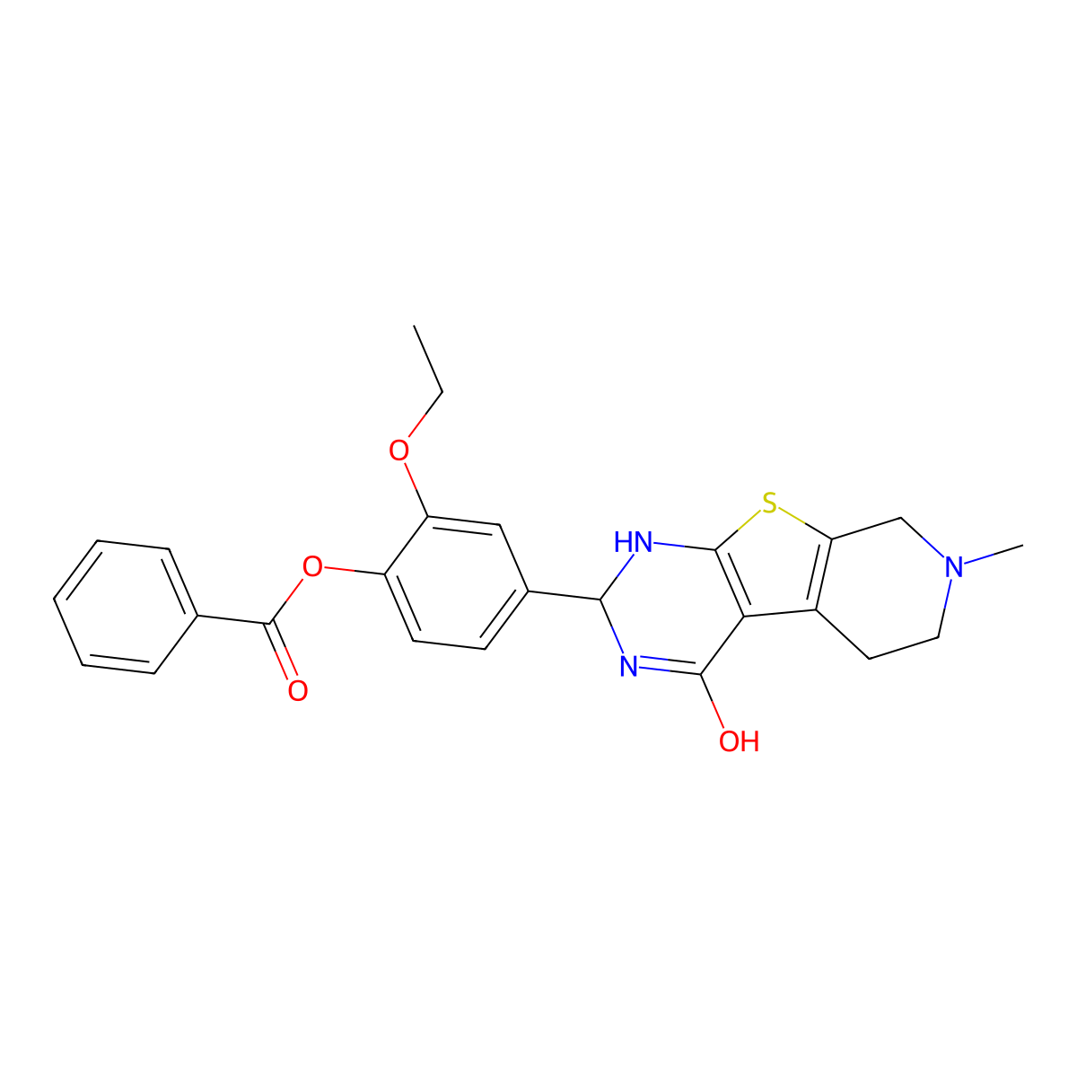 2-Ethoxy-4-(4-hydroxy-7-methyl-1,2,5,6,7,8-hexahydropyrido[4',3':4,5]thieno[2,3-d]pyrimidin-2-yl)phenyl benzoate molecular structure, CAS 353462-34-7