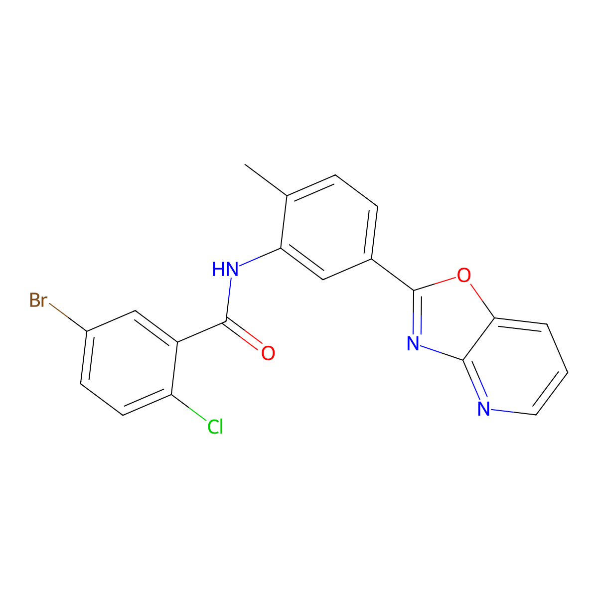 5-bromo-2-chloro-N-[2-methyl-5-([1,3]oxazolo[4,5-b]pyridin-2-yl)phenyl]benzamide molecular structure, CAS 353462-52-9