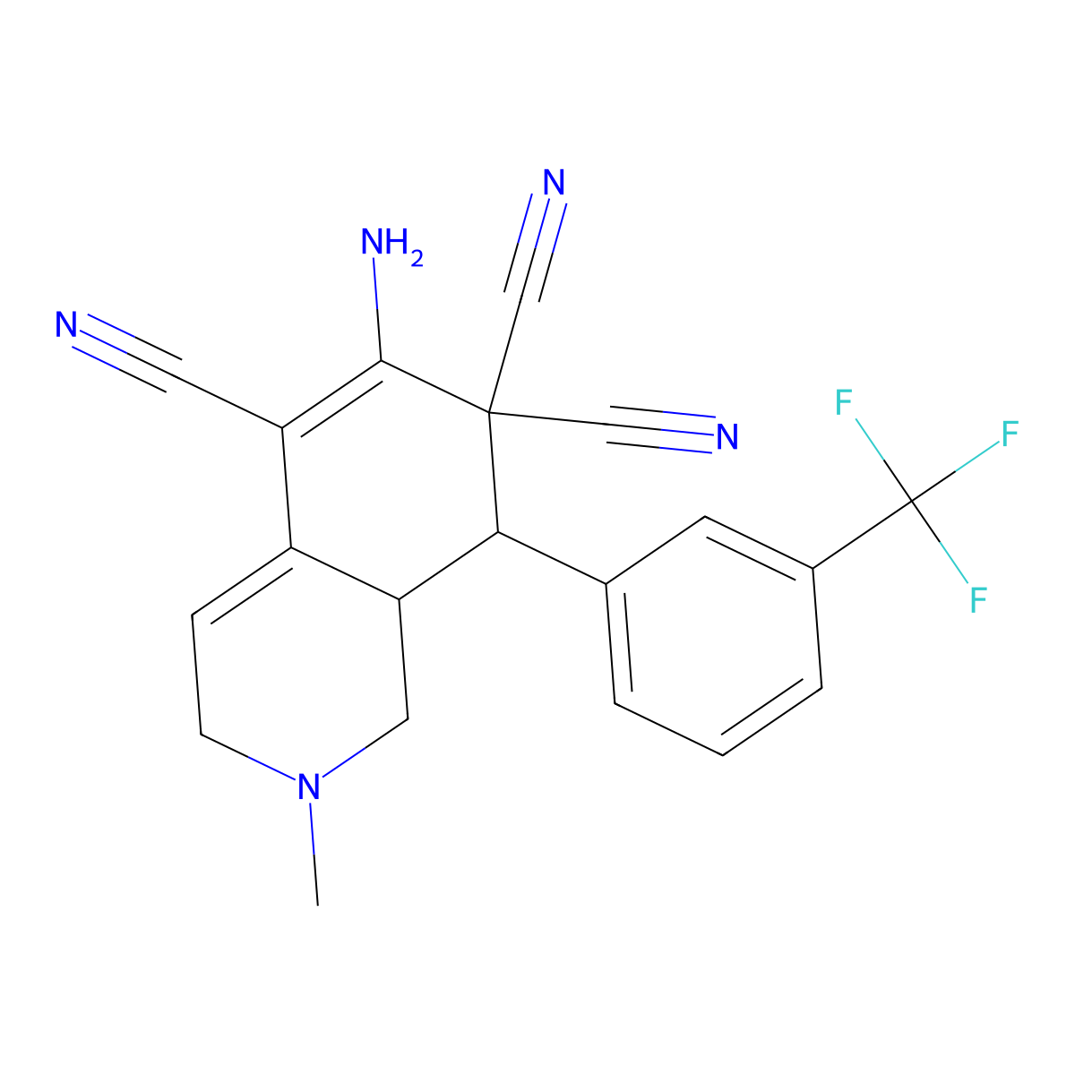 6-Amino-2-methyl-8-[3-(trifluoromethyl)phenyl]-1,3,8,8a-tetrahydroisoquinoline-5,7,7-tricarbonitrile molecular structure, CAS 353462-60-9