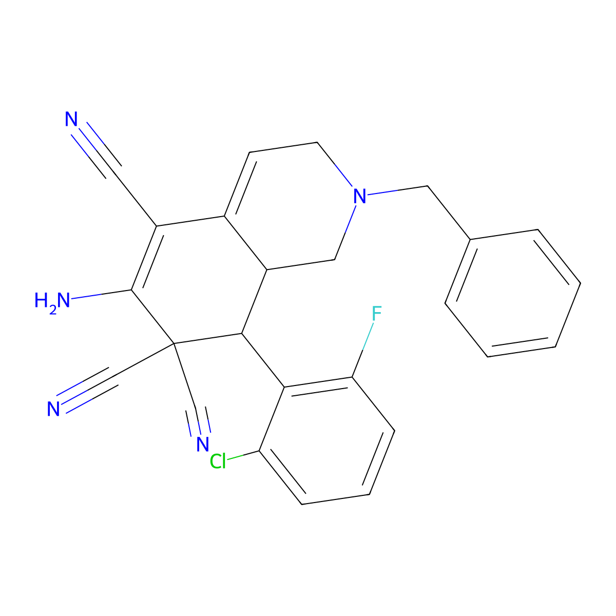6-amino-2-benzyl-8-(2-chloro-6-fluorophenyl)-2,3,8,8a-tetrahydro-5,7,7(1H)-isoquinolinetricarbonitrile molecular structure, CAS 353462-64-3