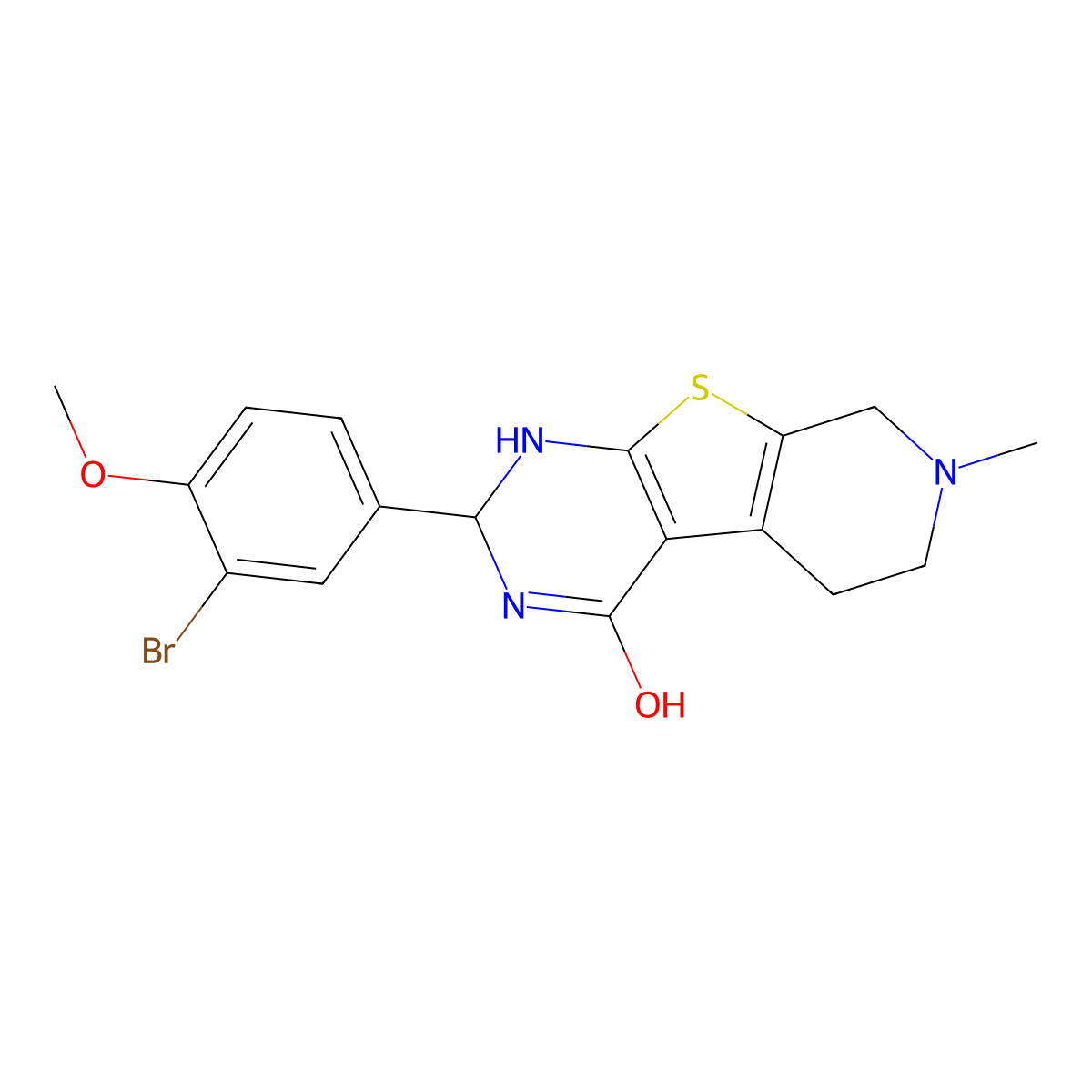 2-(3-bromo-4-methoxyphenyl)-7-methyl-2,3,5,6,7,8-hexahydropyrido[4',3':4,5]thieno[2,3-d]pyrimidin-4(1H)-one molecular structure, CAS 353462-73-4