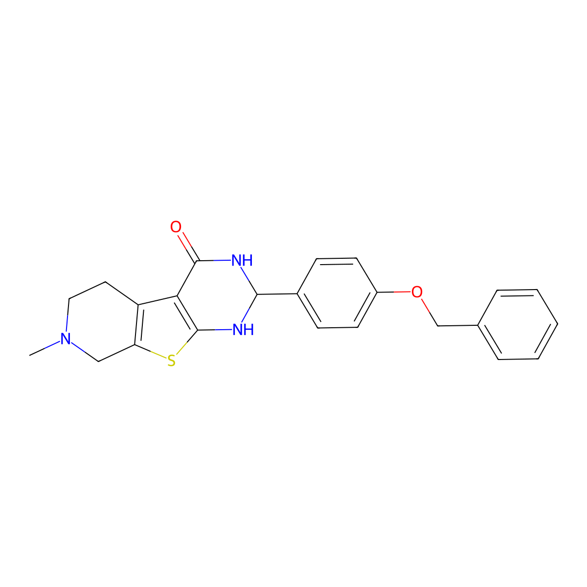 2-[4-(benzyloxy)phenyl]-7-methyl-2,3,5,6,7,8-hexahydropyrido[4',3':4,5]thieno[2,3-d]pyrimidin-4(1H)-one molecular structure, CAS 353462-74-5