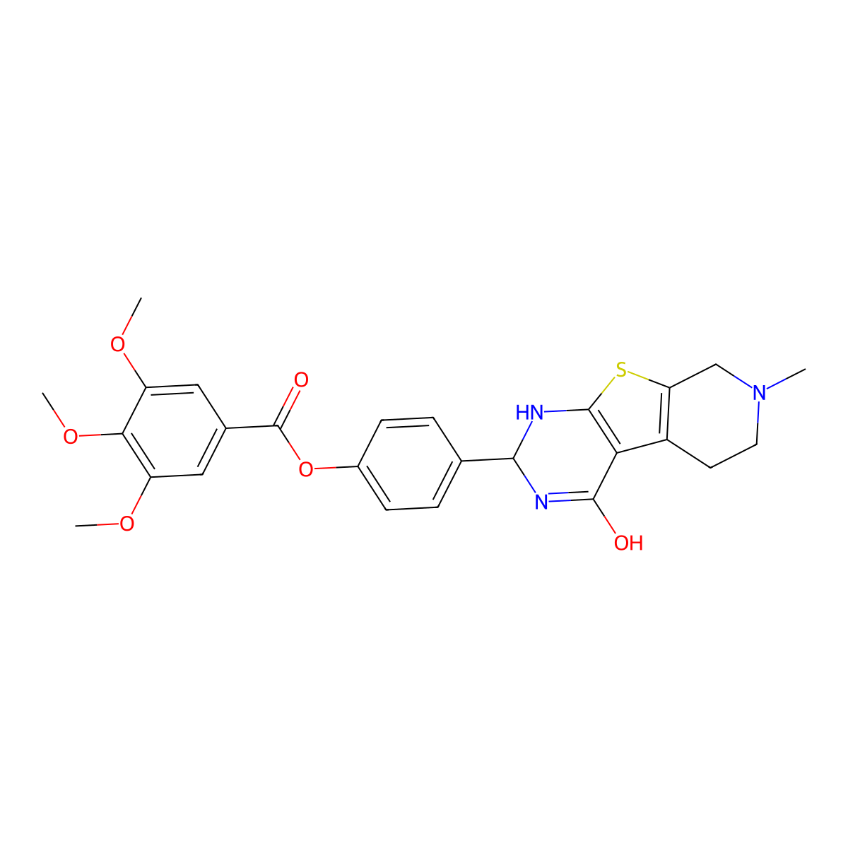 4-(7-Methyl-4-oxo-1,2,3,4,5,6,7,8-octahydropyrido[4',3':4,5]thieno[2,3-d]pyrimidin-2-yl)phenyl 3,4,5-trimethoxybenzoate molecular structure, CAS 353462-77-8