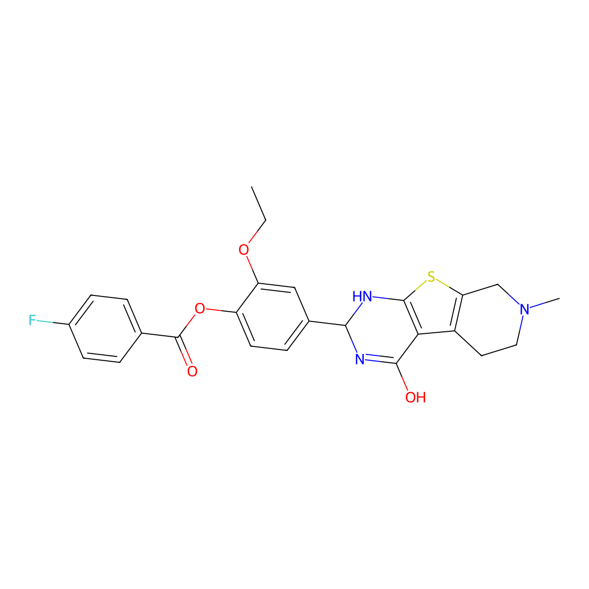 2-Ethoxy-4-(7-methyl-4-oxo-1,2,3,4,5,6,7,8-octahydropyrido[4',3':4,5]thieno[2,3-d]pyrimidin-2-yl)phenyl 4-fluorobenzoate molecular structure, CAS 353462-82-5