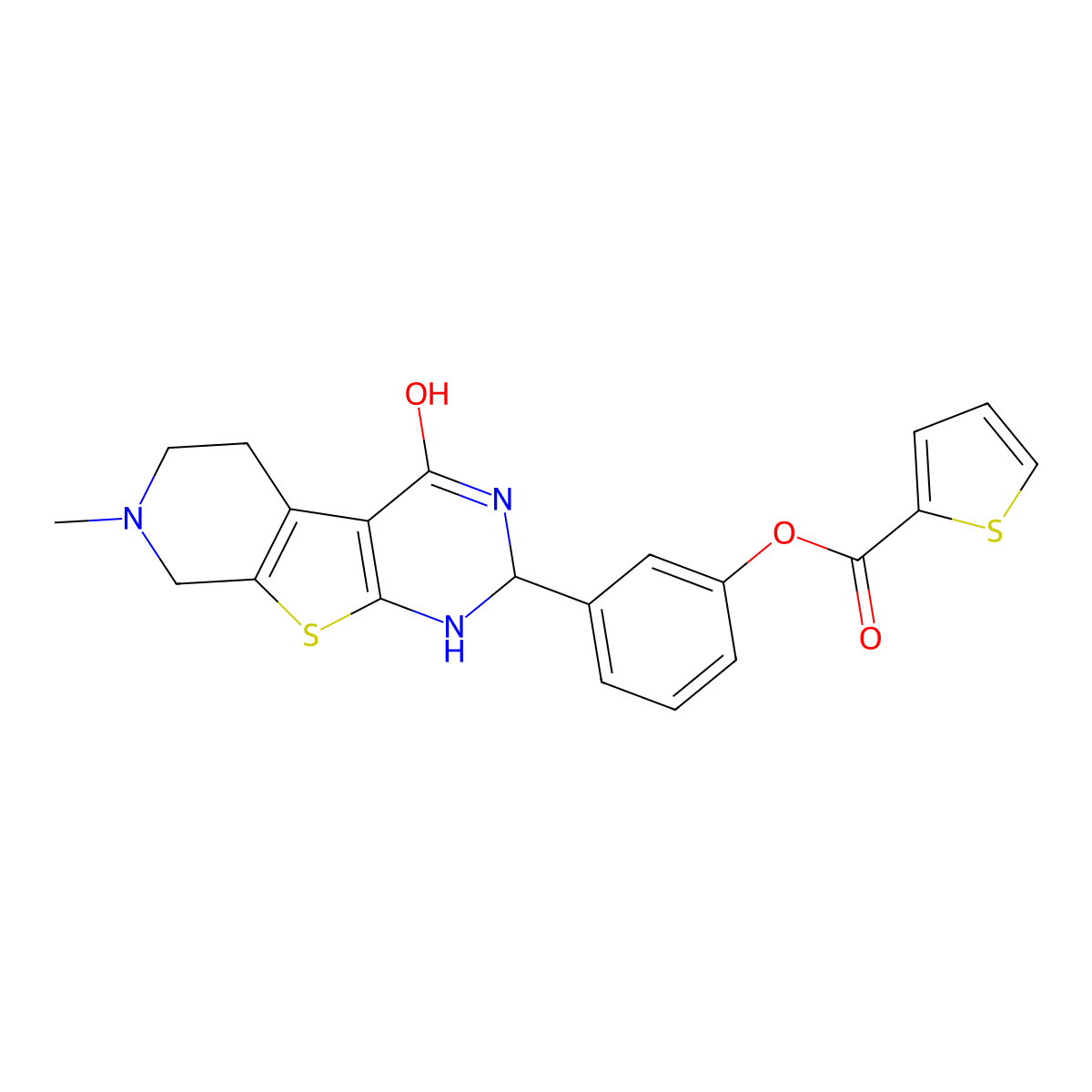 3-(7-Methyl-4-oxo-1,2,3,4,5,6,7,8-octahydropyrido[4',3':4,5]thieno[2,3-d]pyrimidin-2-yl)phenyl 2-thiophenecarboxylate molecular structure, CAS 353462-83-6