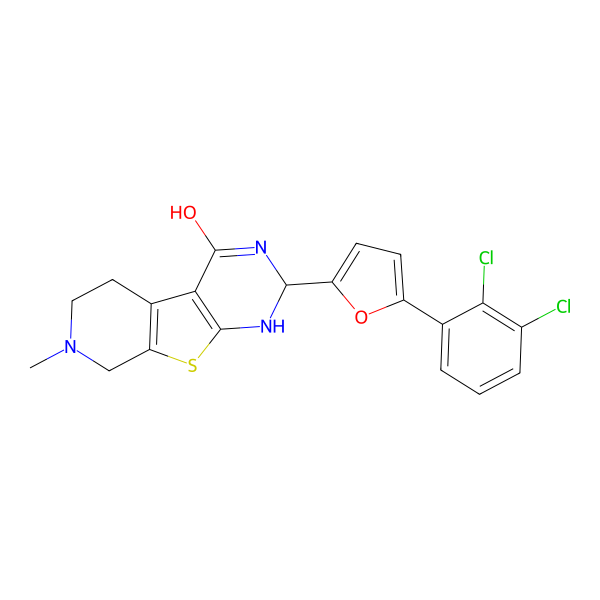 2-[5-(2,3-Dichlorophenyl)furan-2-yl]-7-methyl-1,2,3,5,6,8-hexahydropyrido[2,3]thieno[2,4-d]pyrimidin-4-one molecular structure, CAS 353462-85-8