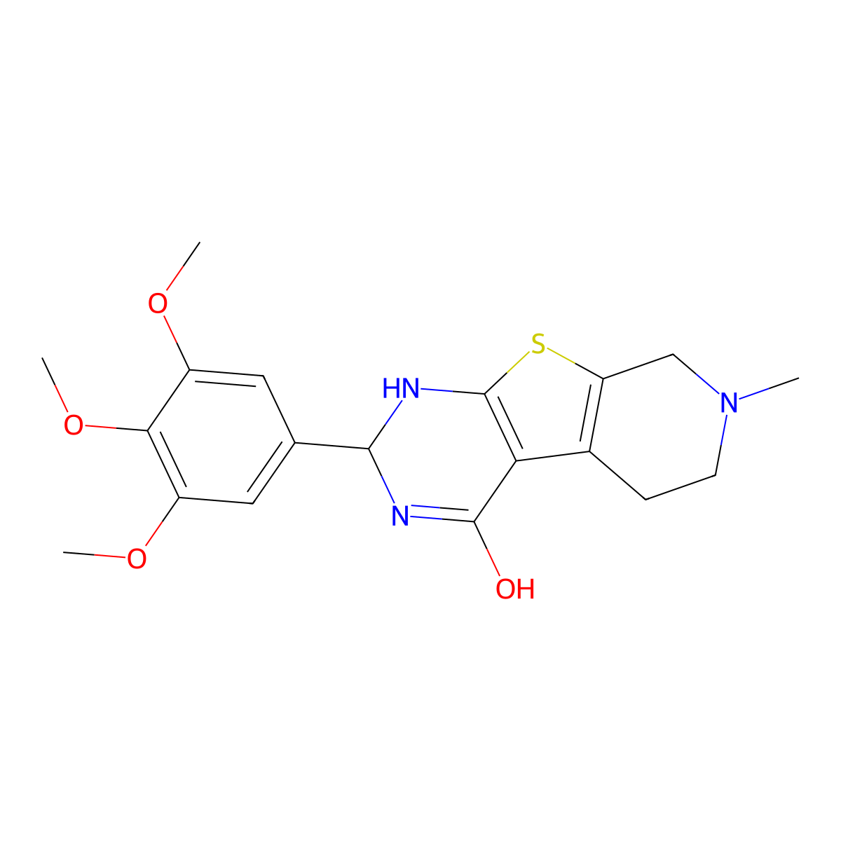 7-methyl-2-(3,4,5-trimethoxyphenyl)-2,3,5,6,7,8-hexahydropyrido[4',3':4,5]thieno[2,3-d]pyrimidin-4(1H)-one molecular structure, CAS 353462-94-9