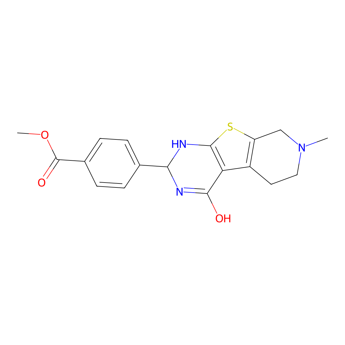 Methyl 4-(7-methyl-4-oxo-1,2,3,4,5,6,7,8-octahydropyrido[4',3':4,5]thieno[2,3-d]pyrimidin-2-yl)benzoate molecular structure, CAS 353463-31-7
