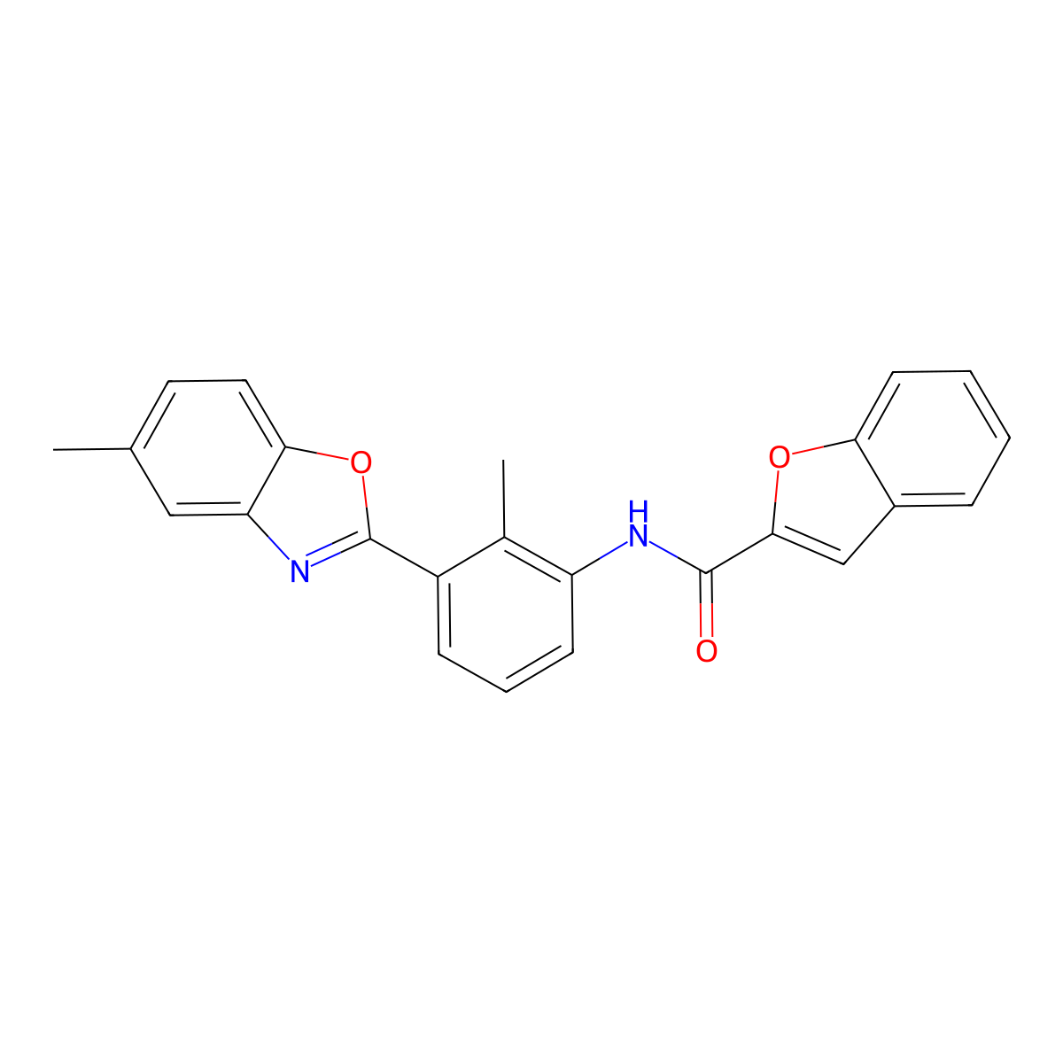 N-[2-methyl-3-(5-methyl-1,3-benzoxazol-2-yl)phenyl]-1-benzofuran-2-carboxamide molecular structure, CAS 353463-44-2