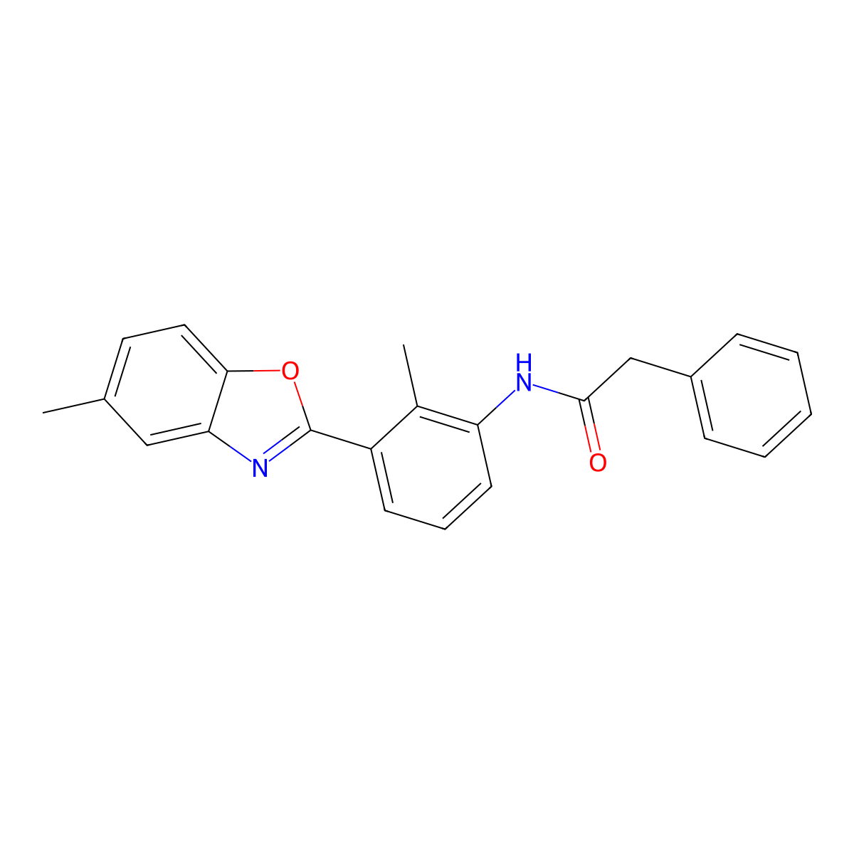 N-[2-methyl-3-(5-methyl-1,3-benzoxazol-2-yl)phenyl]-2-phenylacetamide molecular structure, CAS 353463-65-7