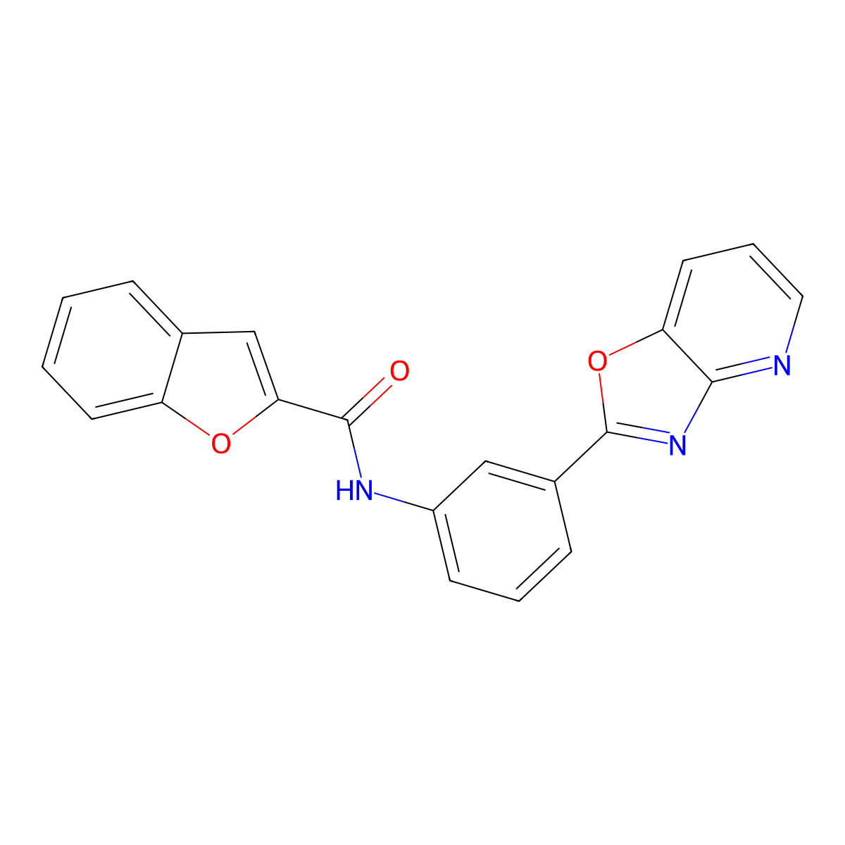 N-[3-([1,3]oxazolo[4,5-b]pyridin-2-yl)phenyl]-1-benzofuran-2-carboxamide molecular structure, CAS 353463-68-0