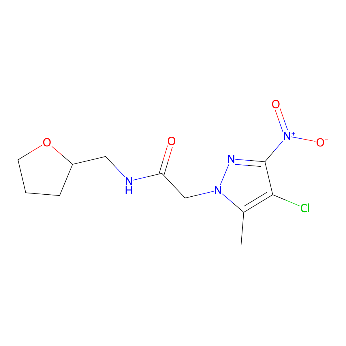 2-(4-chloro-5-methyl-3-nitropyrazol-1-yl)-N-(oxolan-2-ylmethyl)acetamide molecular structure, CAS 353463-82-8