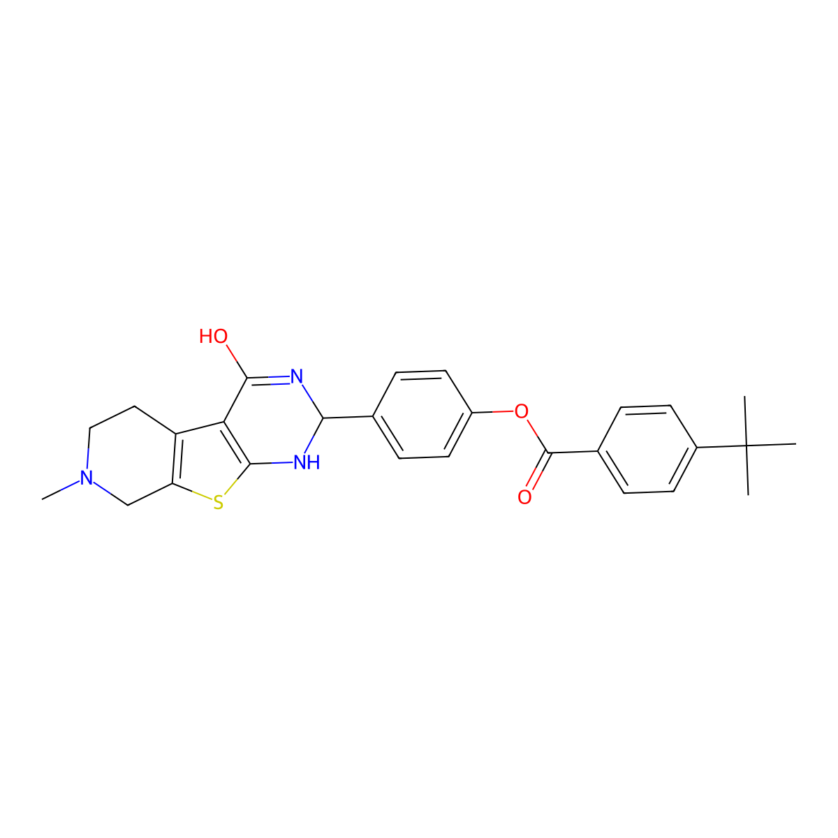 4-(7-Methyl-4-oxo-1,2,3,4,5,6,7,8-octahydropyrido[4',3':4,5]thieno[2,3-D]pyrimidin-2-YL)phenyl 4-(tert-butyl)benzoate molecular structure, CAS 353463-87-3